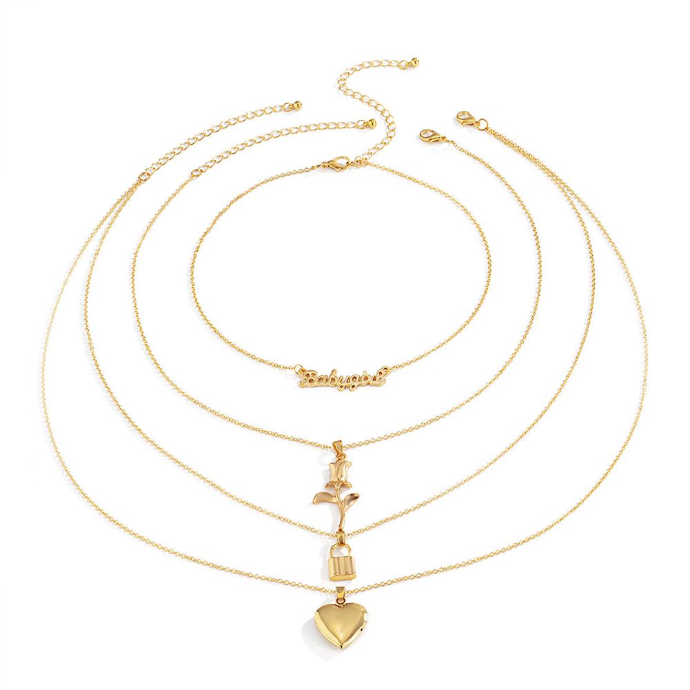 Multi Layer Necklace Rose Love Pendant 