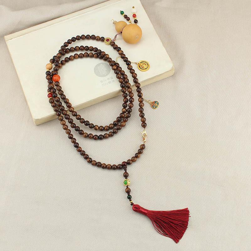 Chinese Style Wenge Gourd Women's Necklace - Versatile Diagonal Back Chain Accessory