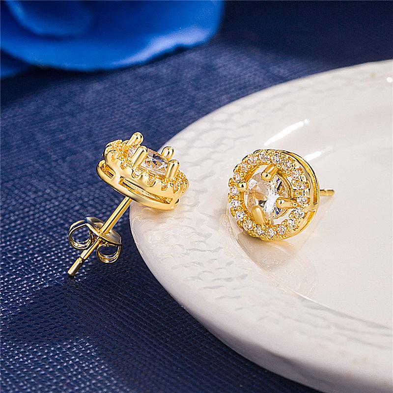 Korean Full Pave Zircon Hypoallergenic Round Stud Earrings