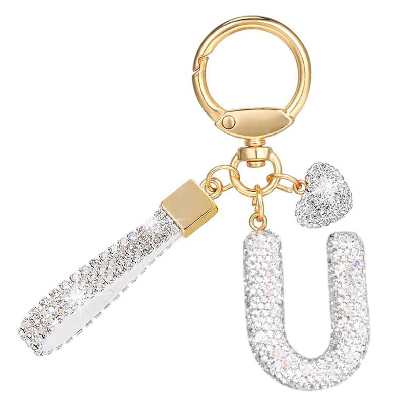 White Initial Keychain Shiny Cute A-Z Letter Key Chain Backpack Car Key Accessories Lanyard Couple Name Letter Pendant Gift