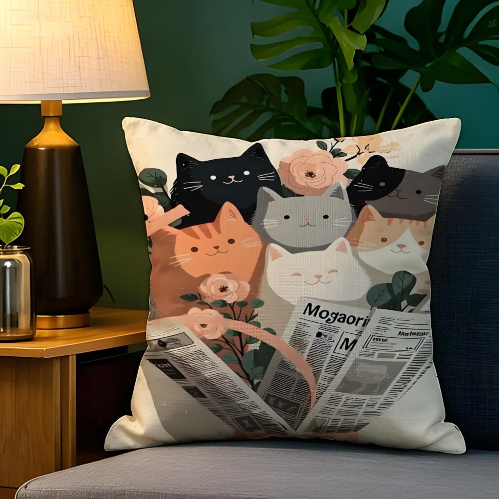 Funny cute cat peeking out  Pillow Case Natural Linen Pillow Case DoubleSided Decor Sofa Pillowcase Home Decor