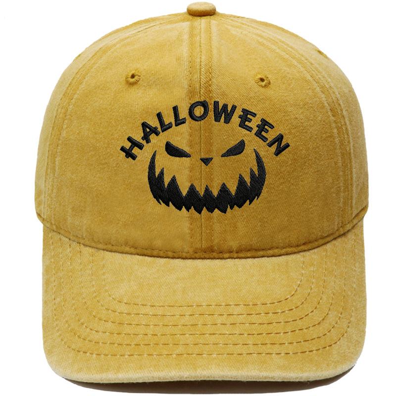 Halloween Pumpkin Grimace Embroidered Baseball Cap Washed Retro European and American Hip Hop Men's and Women's Casual Dad Hat