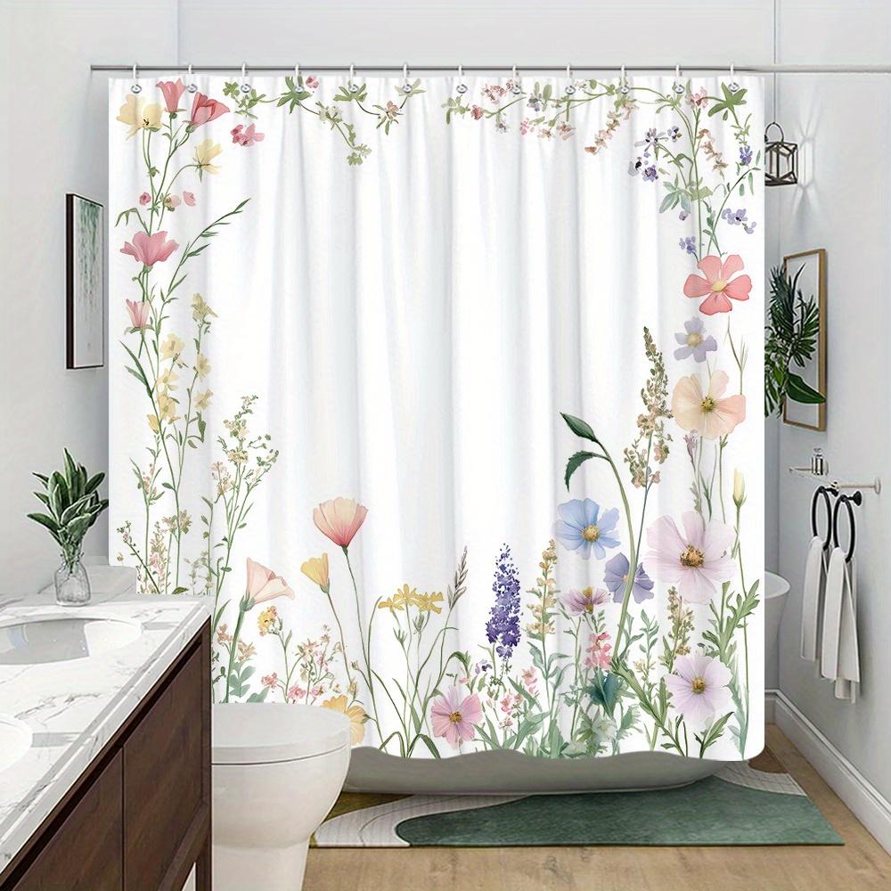 1 x Vintage Floral Shower Curtain, Beautifully Hand-Painted Floral Pattern, Polyester Fabric, Machine Washable, With Hooks