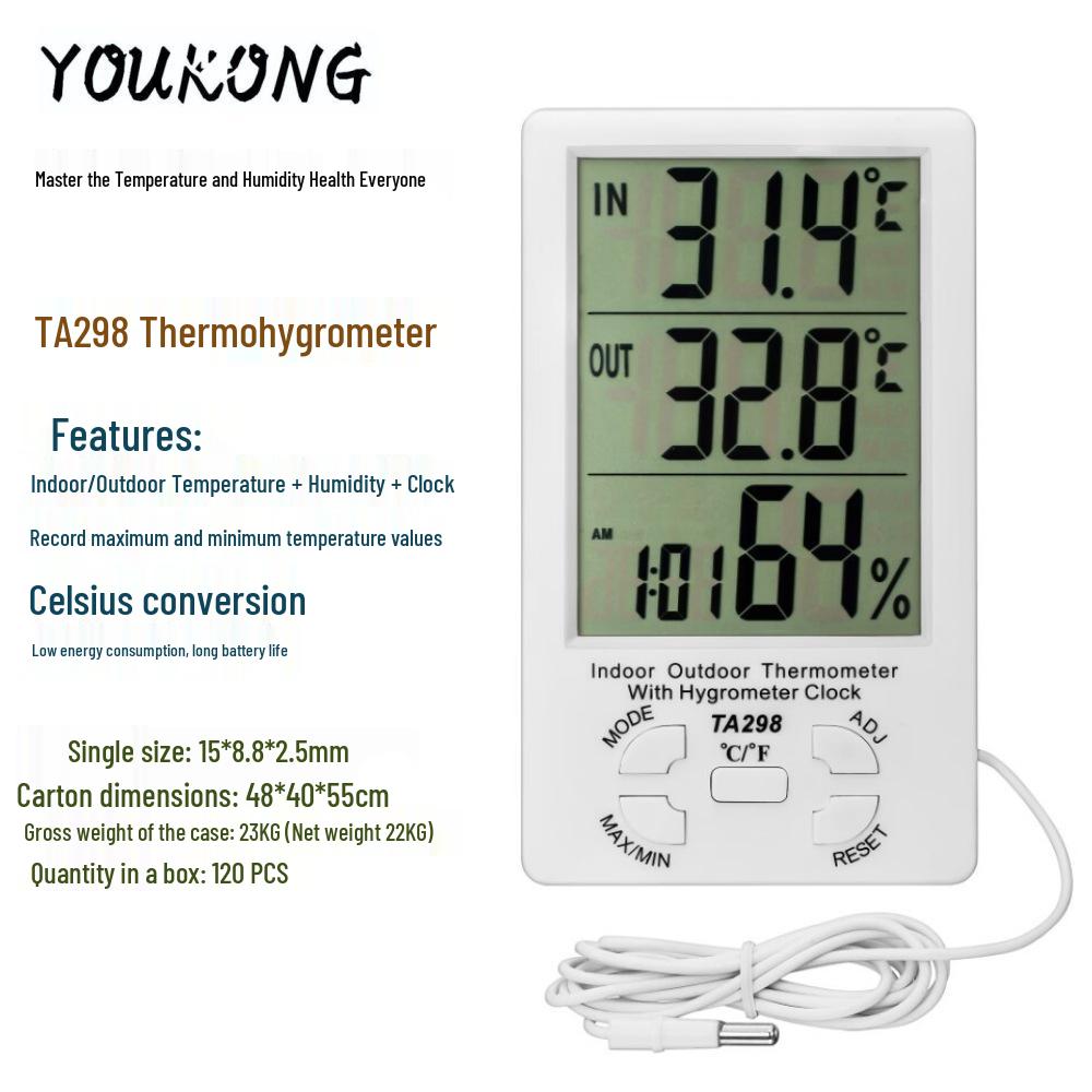 Indoor/Outdoor Digital Thermometer Hygrometer TA298 - Large Screen Dual Temperature Display Gauge