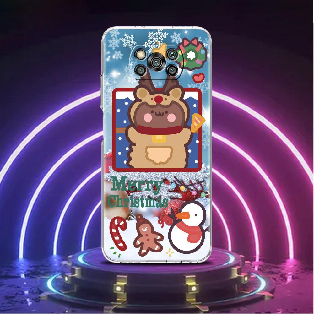 Clear Soft Case For Xiaomi Mi Poco X3 NFC M3 F3 12 11 Lite 11T 10T X3 Pro Note 10 9T Phone Funda Cover Christmas Cute Sled Elk