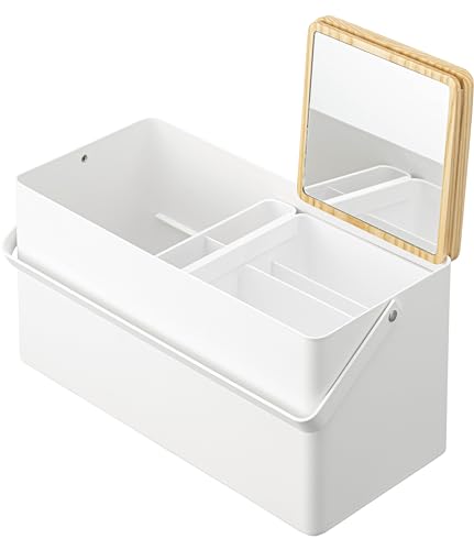 Yamazaki Makeup Box, White, Approx. W31 x D15 (including handle) x H15.5cm, Tower Design, Portable with Handle, 5453