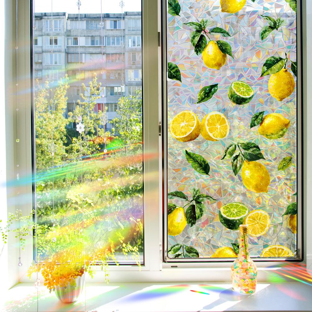 Glänzende laserbedruckte simulierte Zitrone Küchen-Restaurant-Hintergrund Glas Dekorativer elektrostatischer Klebeaufkleber