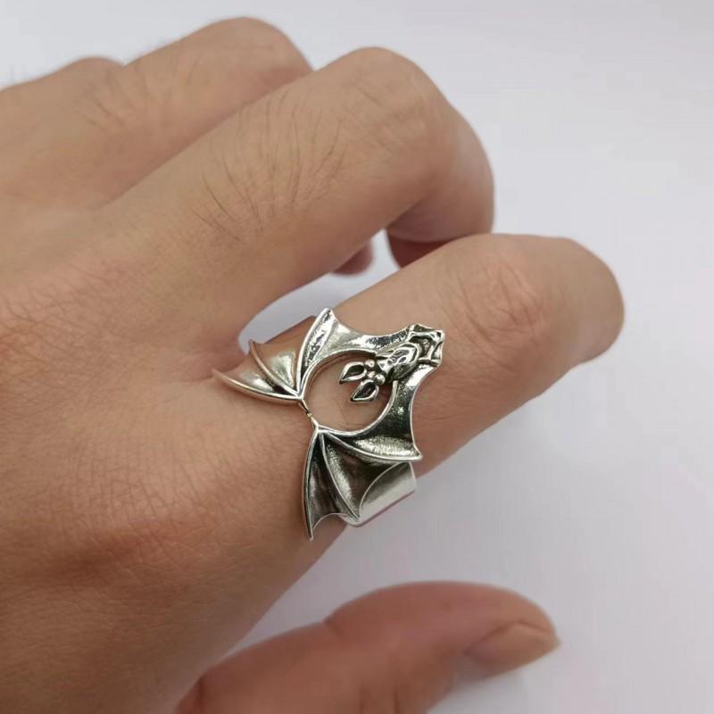 Adjustable Open Ring Men Women Vintage Bat Punk Style Plated Retro Fashion Statement Halloween Accessory