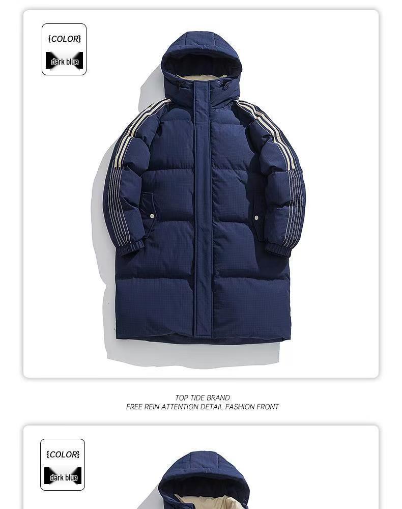 Unisex Mid-Length Striped Cotton-Padded Jacket - Winter 2025, Warm & Thick, Korean Style Student Coat