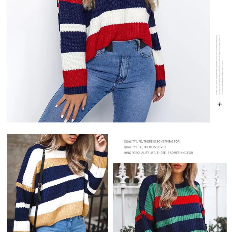 New Women's Fashion Fresh Simple Loose Multi-color Striped Knitted Sweater Comfortable Casual