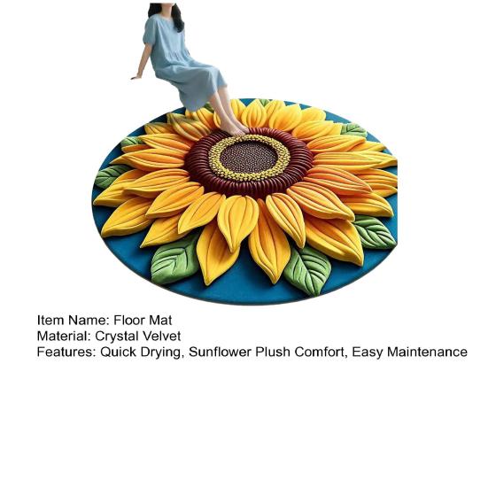 Diatomaceous Earth Floor Mat 3D Sunflower Pattern Plush Quick Drying Non-Slip Absorbent Bath Mat