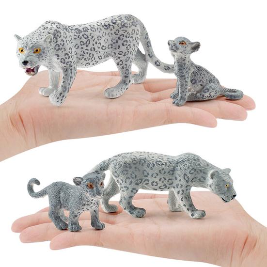 4Pcs/Set Simulation Leopard Family Model PVC Snow Leopard Figurine Realistic Miniature Wildlife Animal