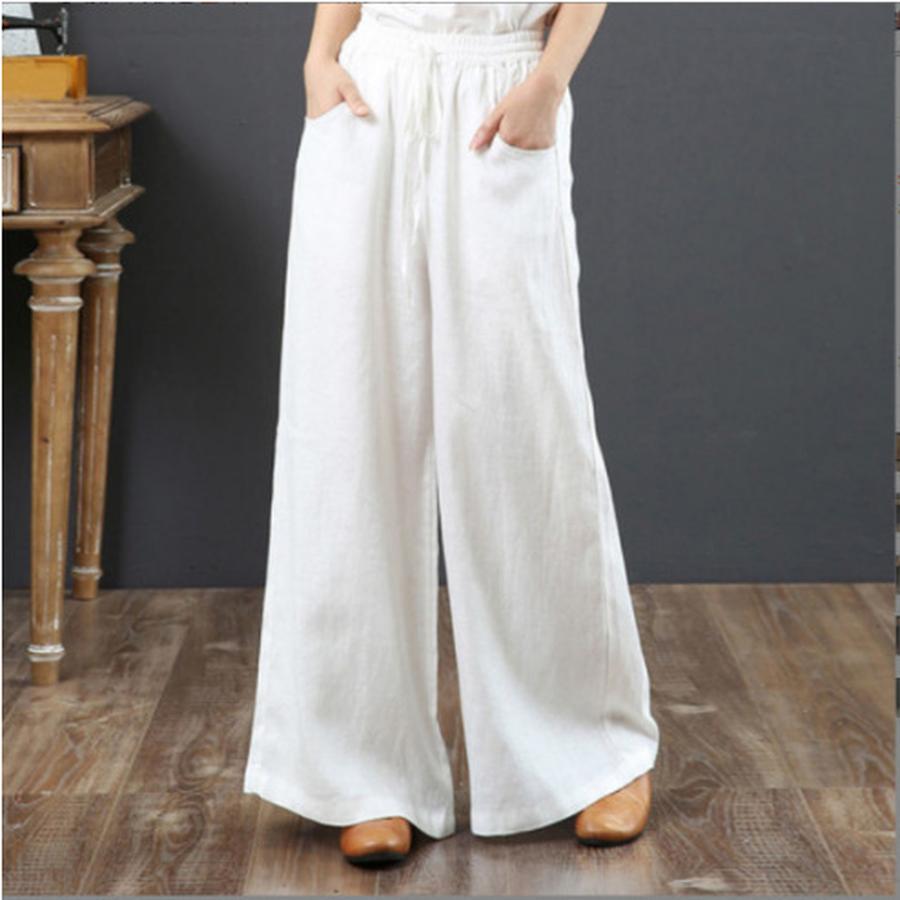 Newest Women's Loose Wide Leg Pants, Fashion Style Cotton Linen Long Pants for Women