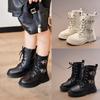 Autumn Children Short Boots   Girl  Comfortable Korean Solid Color Versatile Zip PU Leather Shoes Kids Ankle Boots