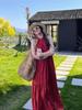 Retro Chinese Style Red Halter Neck Dress for Women - Summer Seaside Vacation Long Flare Skirt