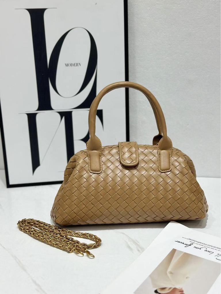 Genuine Leather Women's Crossbody Handwoven Boston Bag