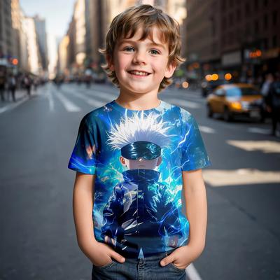 Jujutsu Kaisen Satoru Gojo T-Shirt Cute Figure Graphic T-shirts for Kids Fashion Funny Short Sleeves Tops Breathable and Light