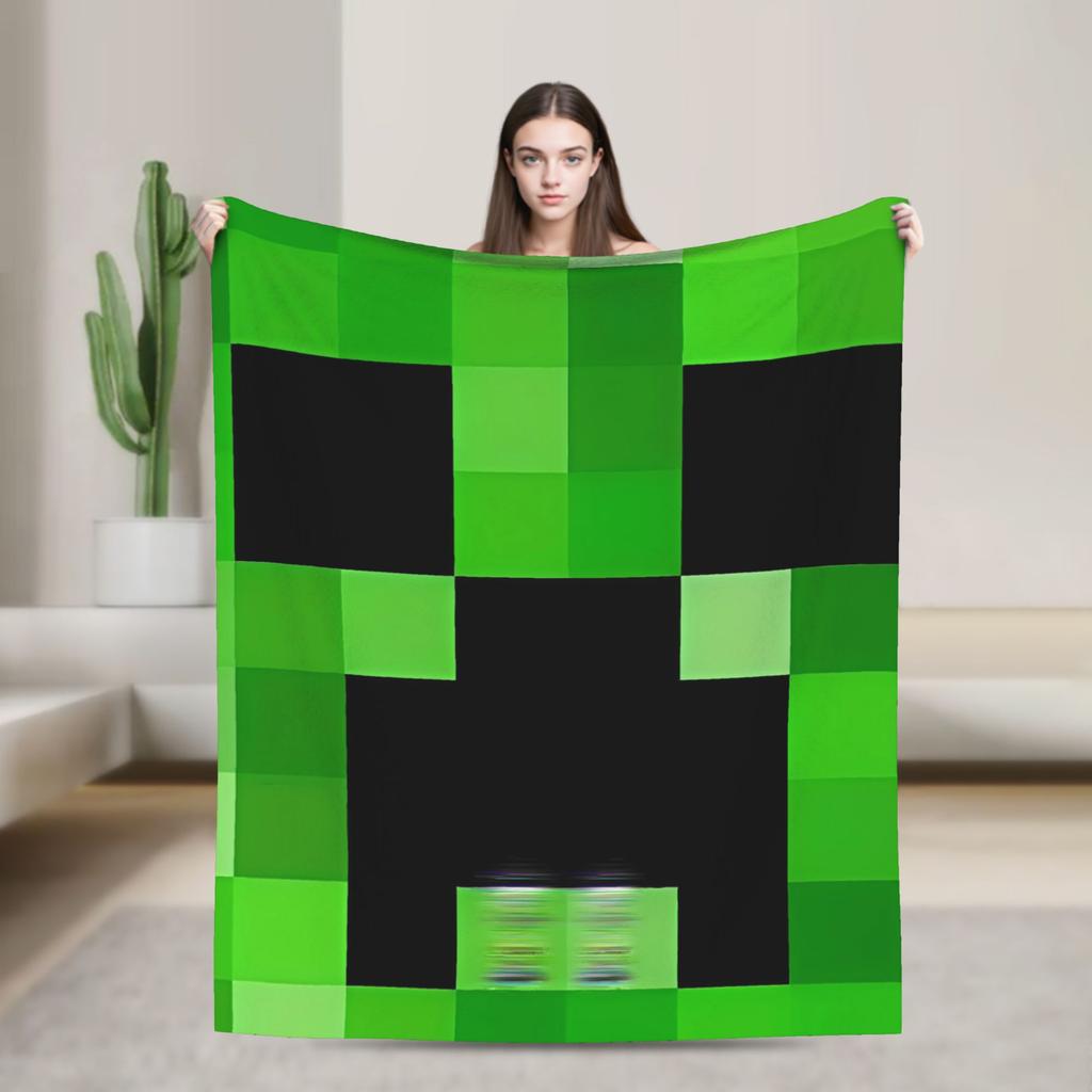 Super Soft Plush Bedding Throws Cartoon Mines Pixels Game  Blankets  For Couch Bed Camping Flannel Bedspread Bed Cover
