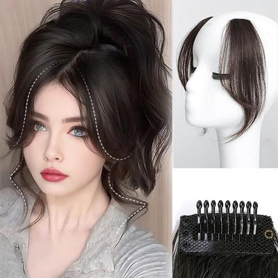 2 ADET Sentetik Klipsli Kahkül Ön Yan Kahkül Uzatma Ayarlanabilir Doğal Görünüm Moda Saç Parçası Kadınlar İçin Günlük Kullanım