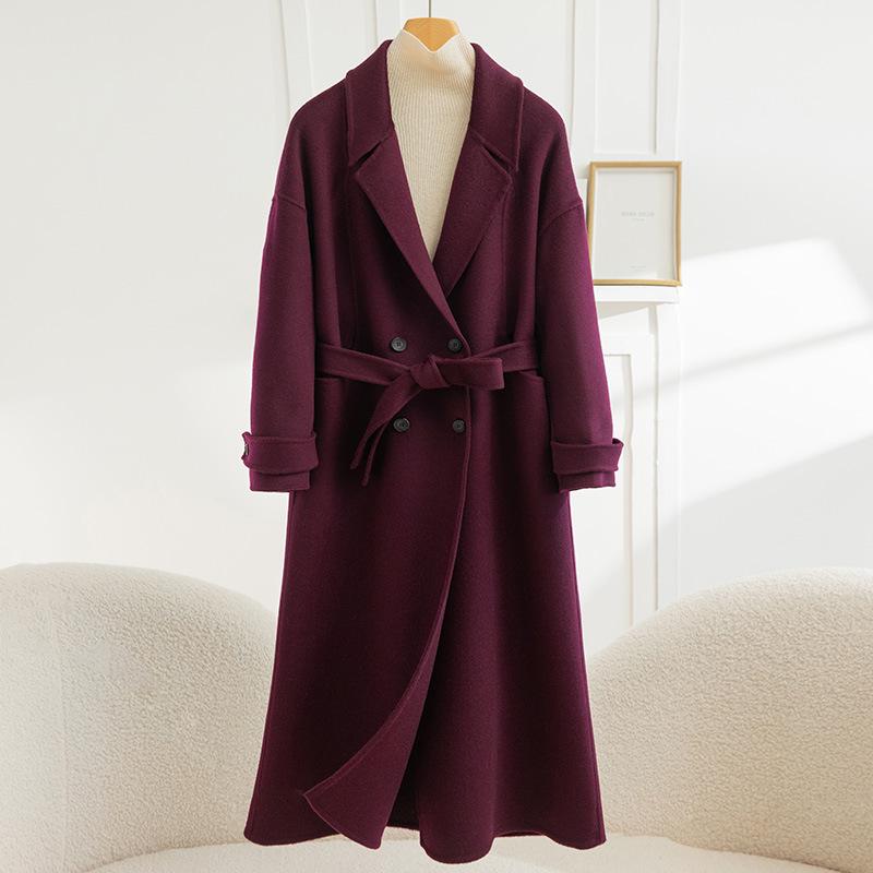 Double-Faced Wool Hepburn-Style Coat, Long, Slim Fit, 2025 Collection, Women's Fashion.