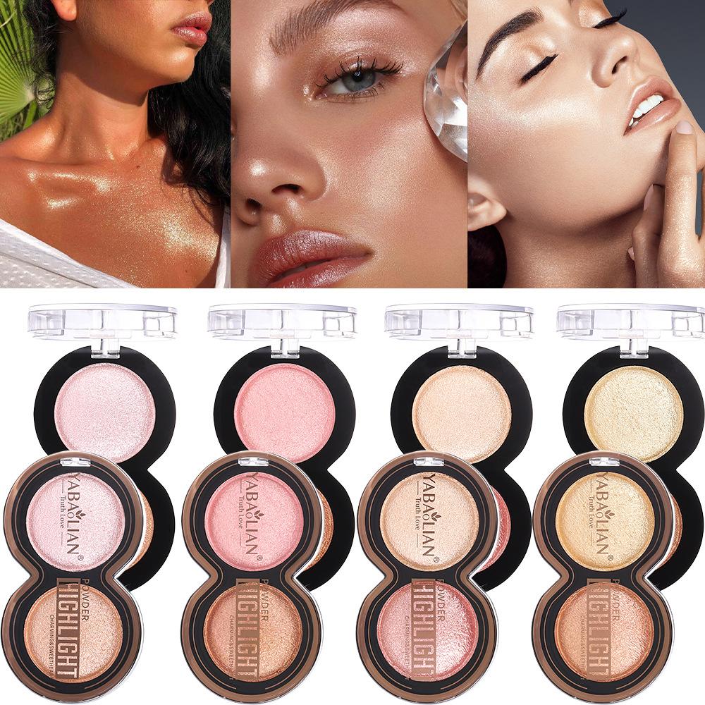 Combination Highlighter Powder Makeup Palette, Shimmer Glitter Highlighter Palette High Pigment Face Illuminator Makeup Gloss