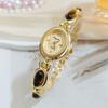 Ladies Vintage Bracelet Watch Retro Oval Dial Quartz Wristwatch Elegant Faux Gemstone Dress Watch for Office Date Party