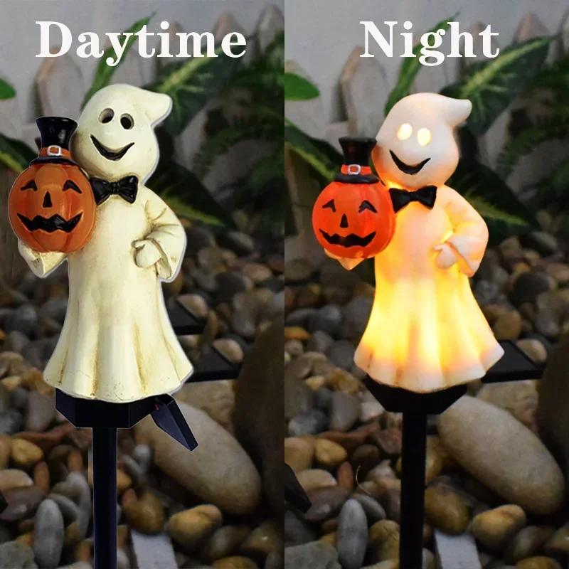 5PCS Solar Halloween Decoration Outdoor Lights Creative Atmosphere Waterproof Courtyard Garden Decoration Resin Pumpkin Lantern