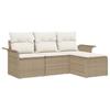 4 Piece Beige Poly Rattan Sofa Set with Cushions