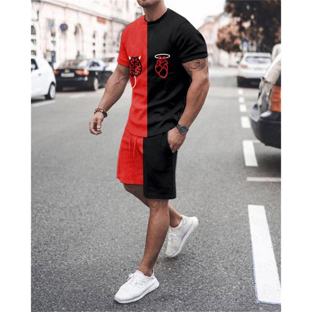Herren Anzug O-Ausschnitt T-Shirt Shorts Sportbekleidung 2-teiliges Set Jogging Fitness Herrenkleidung Streetwear Trainingsanzug Sommer Strandstil