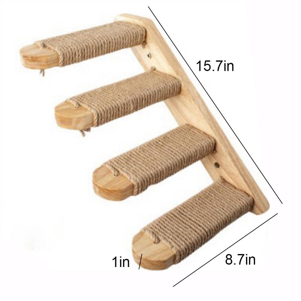 Cat Climbing Shelf Wall Mounted Four Step Cat Stairway with Jute Scratching for Kitten Perch Platform Walls Furniture for Cats