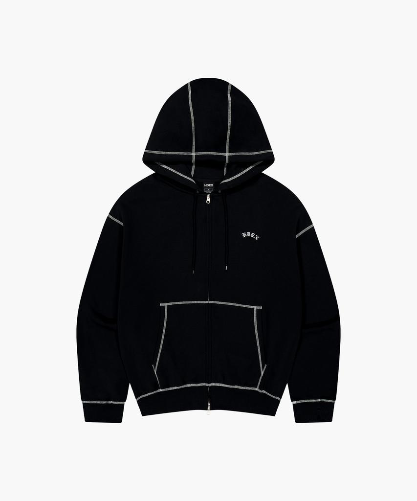 Contrast Stitch Zip-Up Hoodie (Black)