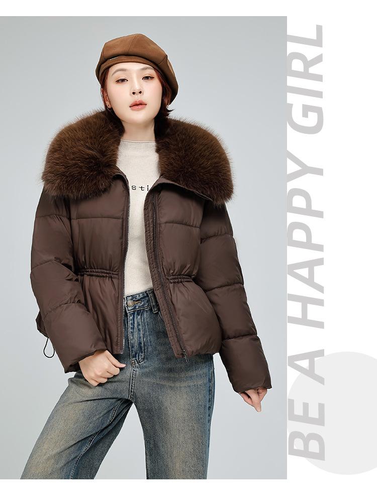 Women’s Short Big Fur Lapel Drawstring Warm Winter Jacket