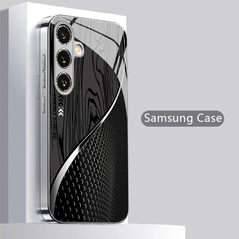 Gray Geometric Pattern 2D Phone Case for Samsung S26 S25 S24 S23 S22 S21 S20 A56 A36 A16 - Electroplated Glass Protective Cover