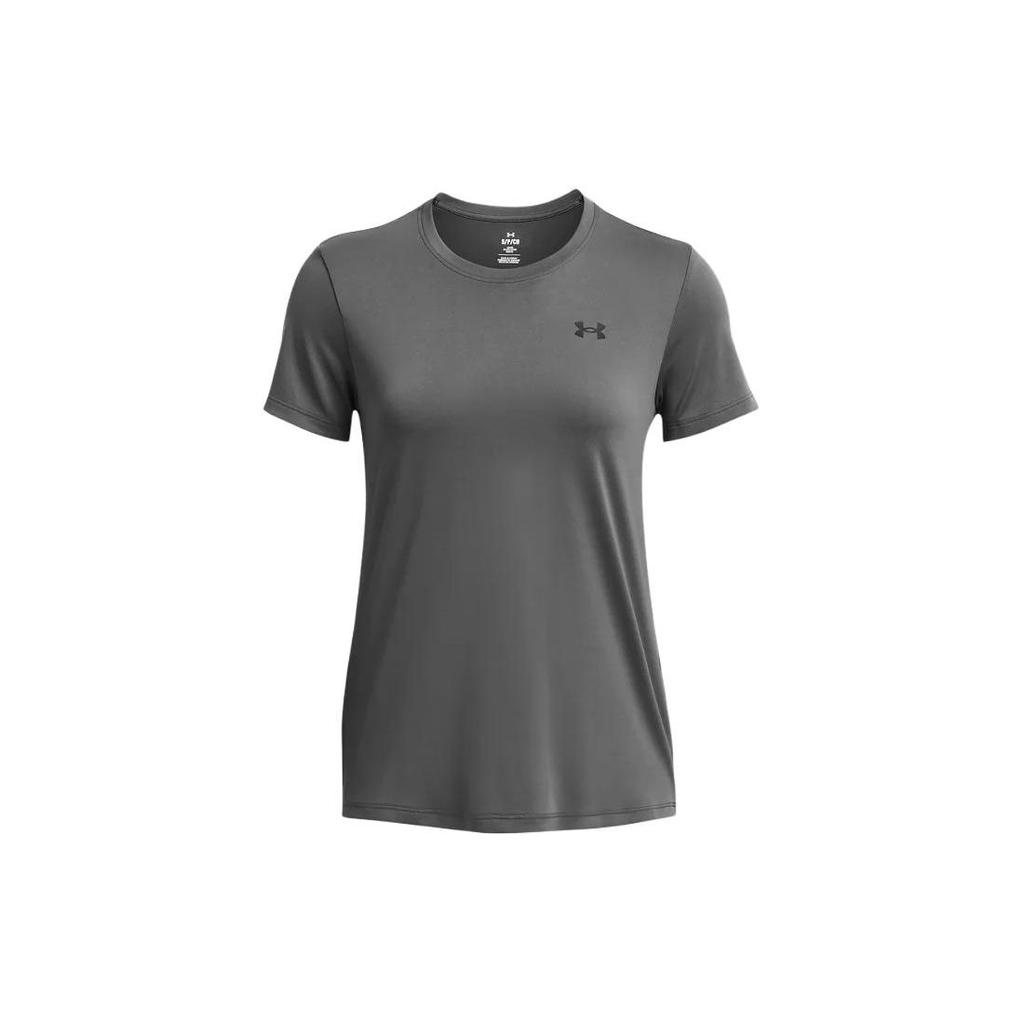 Under Armour Logo Print Casual Crew Neck Short Sleeve T-Shirt Women Tops Gray 1384231-025