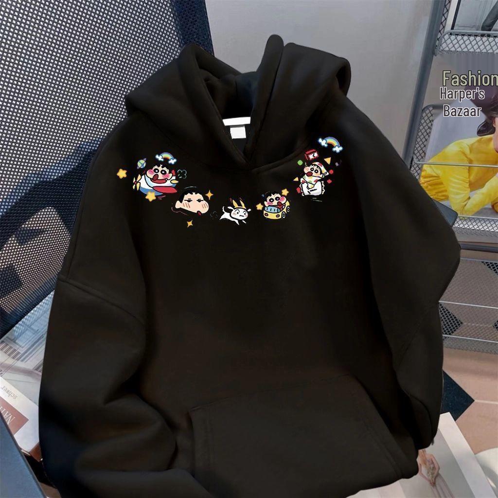 Herren Crayon Shin-chan Dunkelblauer Fleece-gefütterter Hoodie – Herbst/Winter Lässiges und Vielseitiges Oberteil für Teenager