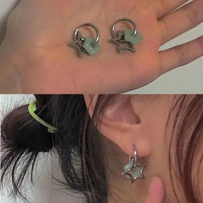New Fashion Silver Color Pentagram Earrings for Women Charm Hollow Five-pointed Star Stainless Steel Dangle Earrings Jewelry