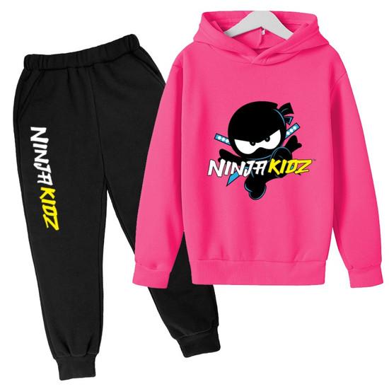 Felpa per Bambini Divertente Stampa Ninja Vestiti Cappotto Top+Pantaloni Set 2P Ragazzo Ragazza Toddler 3-12 Anni Casual Pullover Sole Lettere Sportive Set
