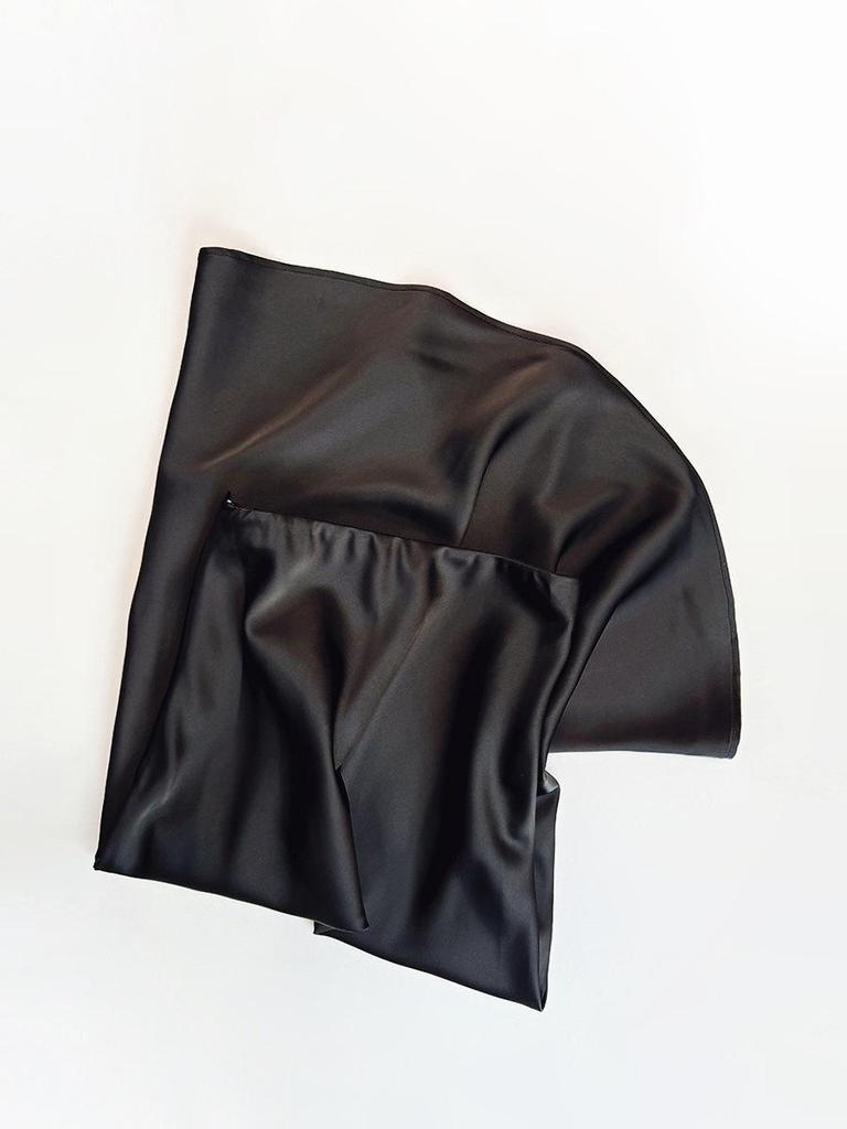 Satin Drape Elastic Waist Midi Skirt - Women's High Waist A-Line for Spring/Summer