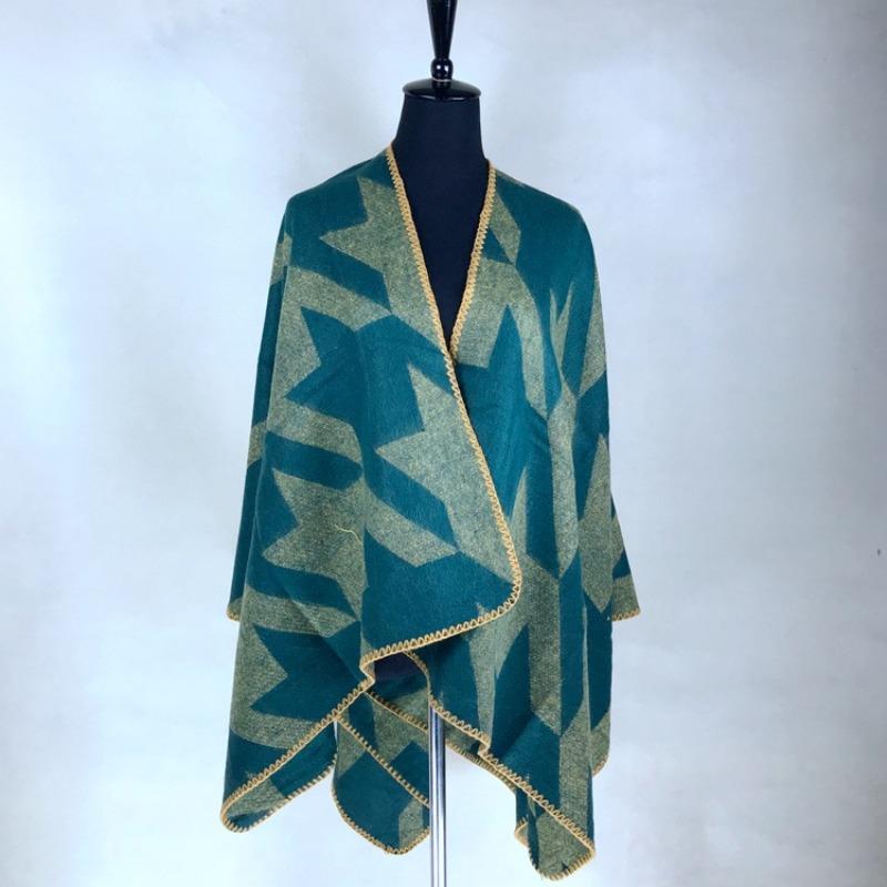 Autumn and Winter Thickened Warm Cloak Versatile Imitation Cashmere Plaid Jacquard Shawl Scarf Women