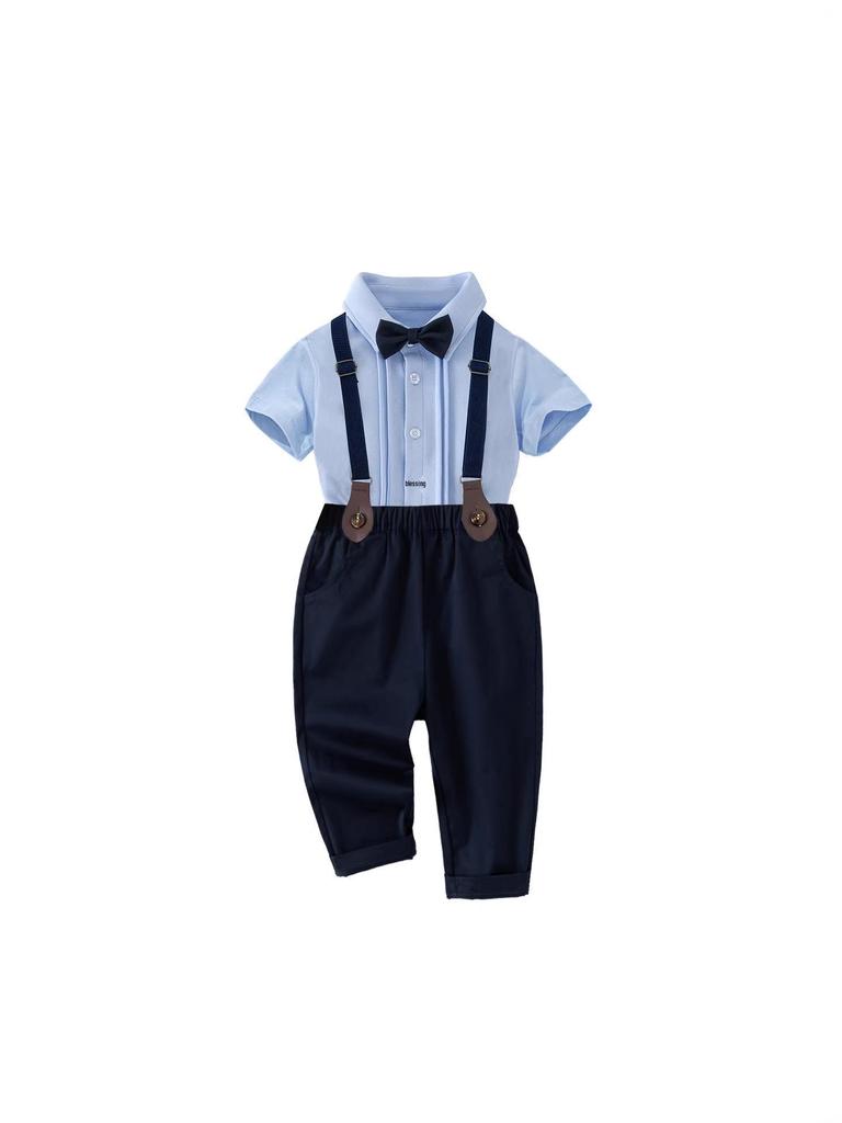 Boys' Spring/Summer First Birthday Outfit - Short-Sleeved Shirt & Long Overalls