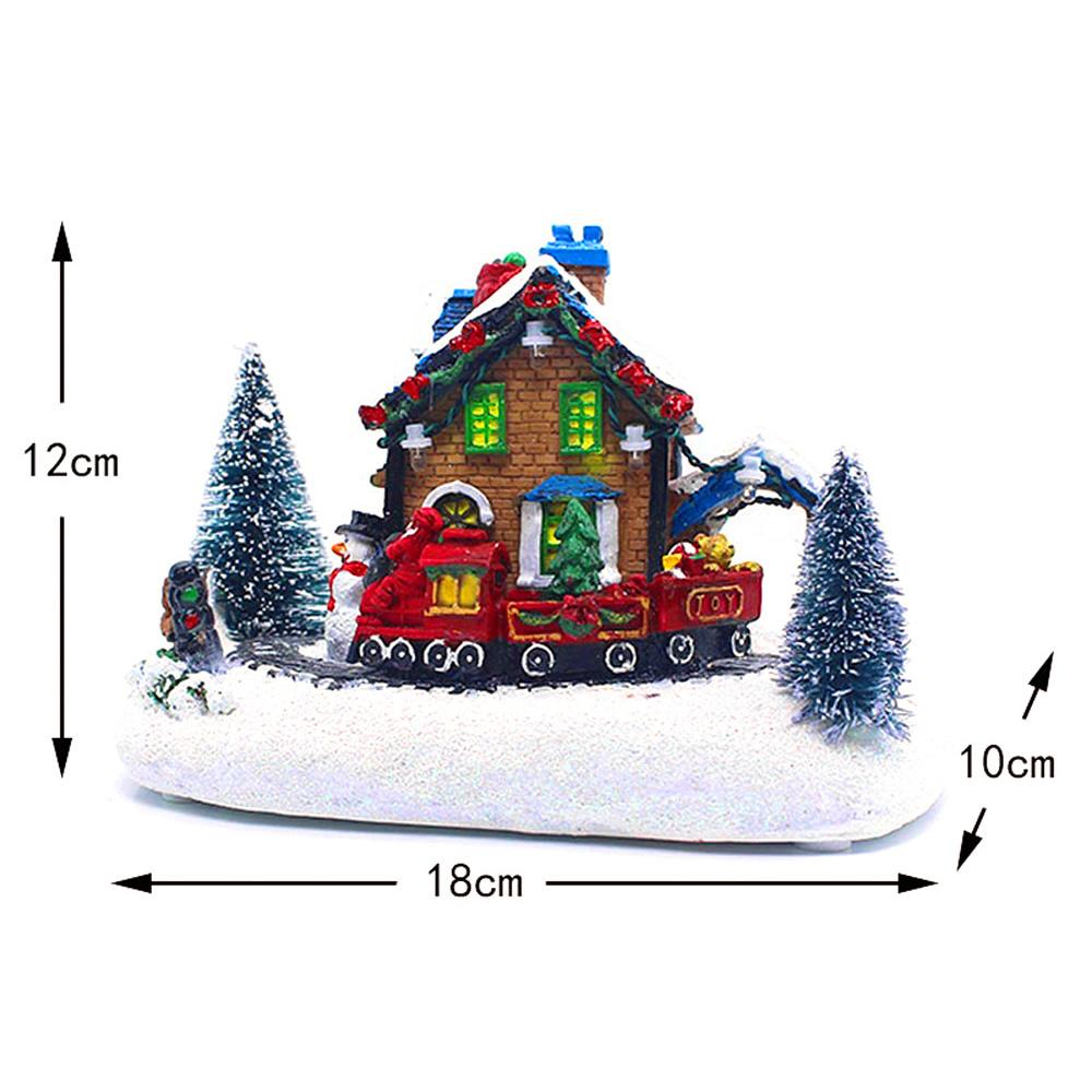 Resin Christmas Scene Village House Decoration Town with Warm LED Light Santa Claus Train Snowman Battery Operated Christmas Ornament