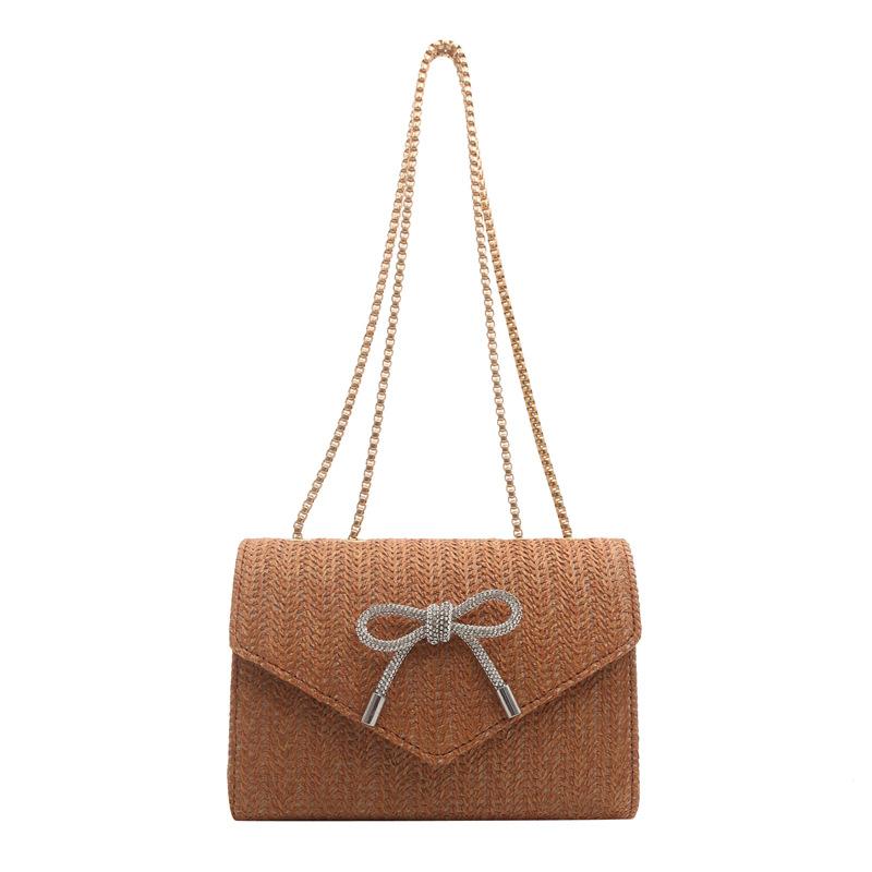 Trendy casual chain messenger bag beautiful bag 2025 summer new women's armpit bag straw woven personalized small square bag