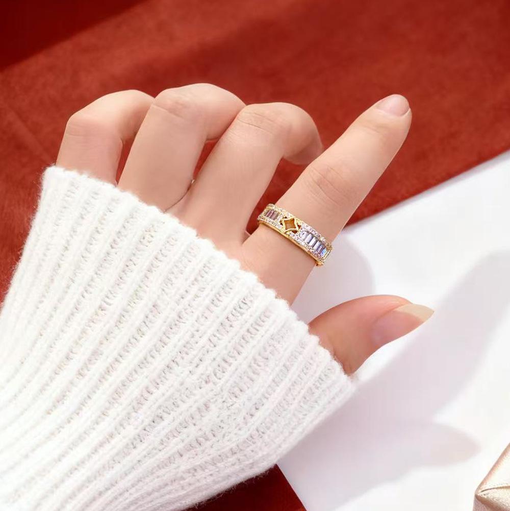Micro-Inlaid Zircon Fashion Open Ring - Adjustable Luxury Index Finger Jewelry for Women