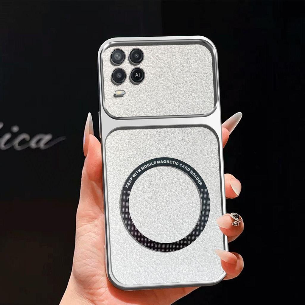 Upgraded Big Lens Protection Case for OPPO A54 4G Luxury Leather Casing with Magnetic Ring