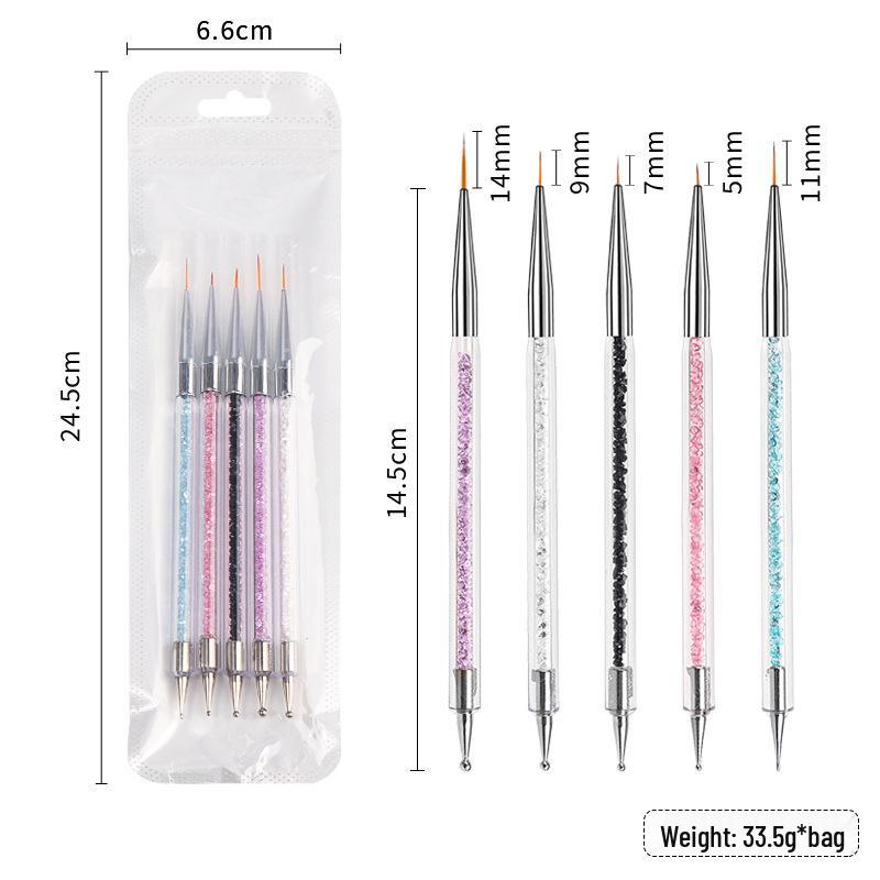 5-Piece Gold Powder Double-Ended Nail Art Pen Set for Liner Gel Polish & Flower Designs