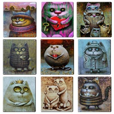 Cartoon Cat PVintage Metal Signs Tin Signs Plaque for Bar Pub Club Man Cave Wall Decoration Funny Poster Decor  20x30cm