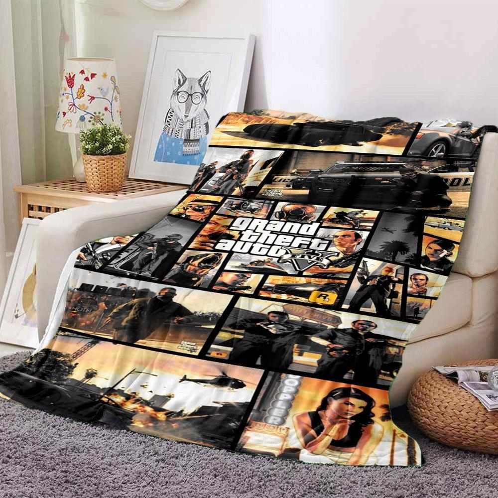 1pc Grand Theft Auto Soft Flannel Blanket with Designer Print A Cozy Blanket for All Seasons, Perfect for the Couch, Bed, Office