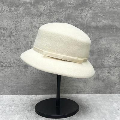 French Elegant Autumn And Winter Lampshade Basin Hat Fashion Versatile Silk And Linen Bow Wool Top Hat Women'S British Retro