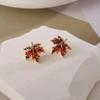 New Niche Fashion Red Maple Leaf Earrings Women's Light Luxury Earrings Retro Simple Crystal Earrings JewelryGiftsWholesale