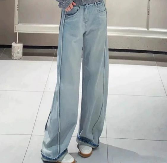 Spring 2025 Wide-Leg Flattering Jeans: Loose Fit, Hip-Covering, Banana Pants Style (5P2E11540)